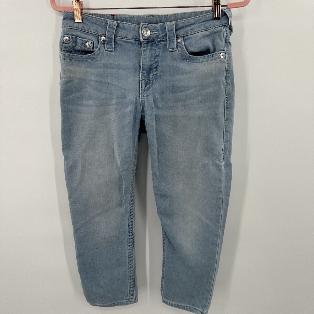 True Religion Curvy Skinny Studded Capri Blue Denim Jean Size 29 - Picture 2 of 5